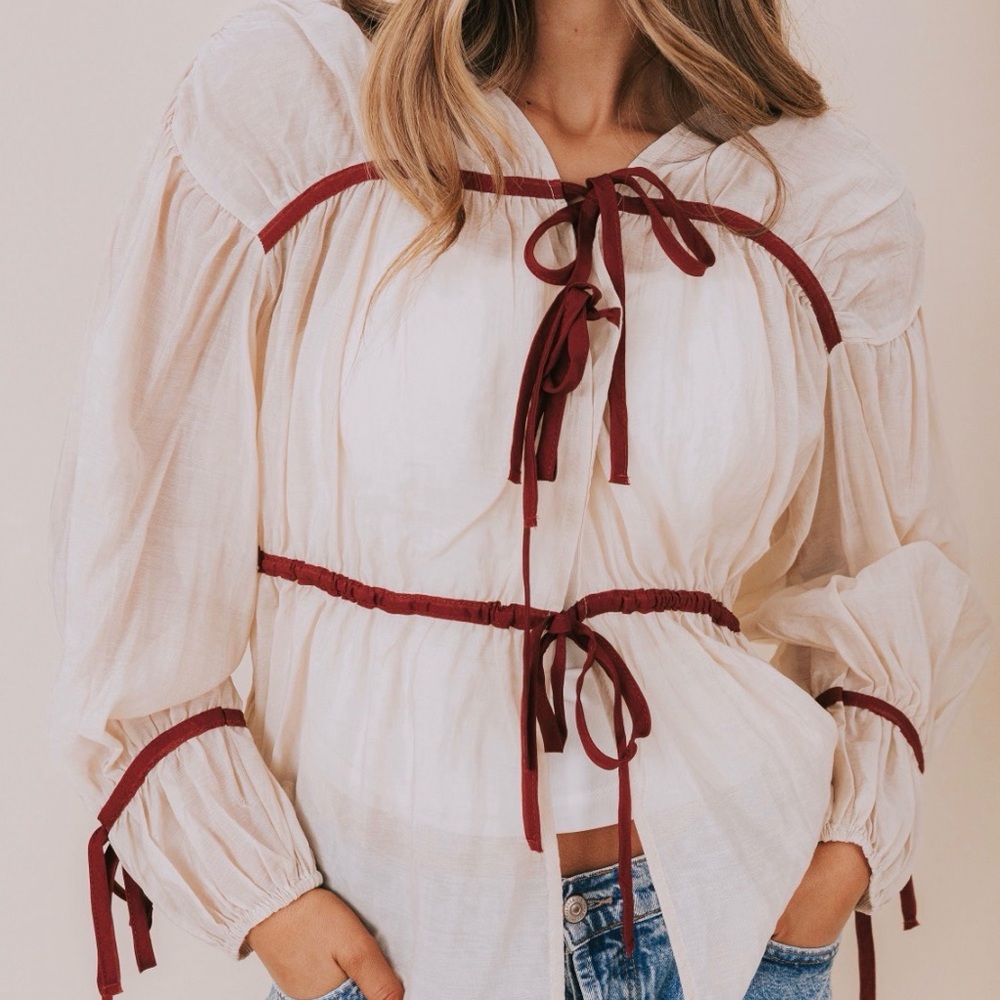 Listicle Cream Blouse with Orange Details